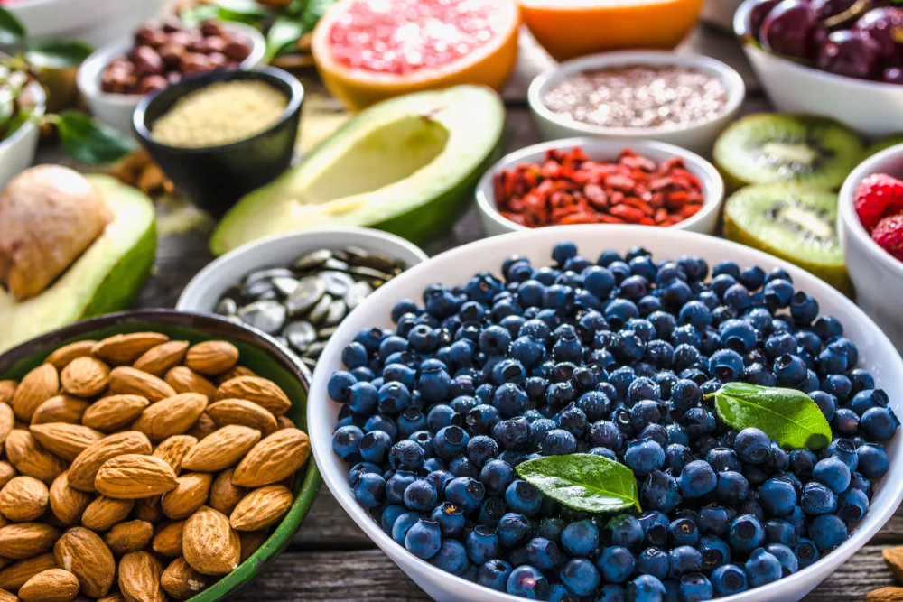 Fresh,Blueberry,And,Other,Healthy,Food,On,Table.,Breakfast,In
