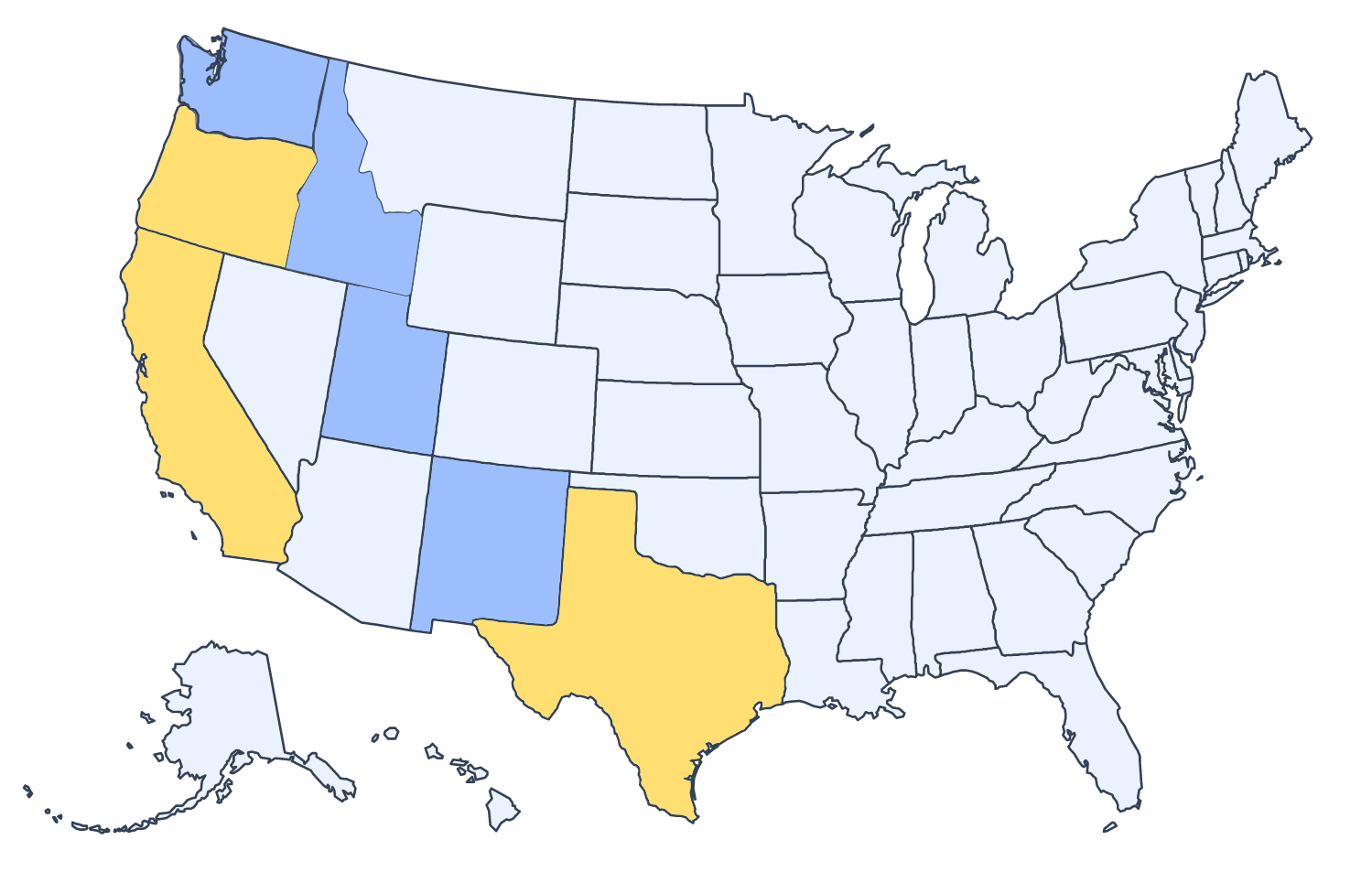 us map blue yellow